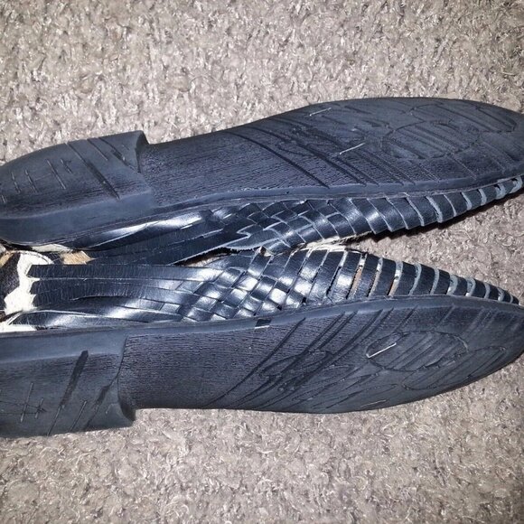 PAJAR CANADA-Black Leather and Hair Calf Leopard Flats-Huaraches-UNIQUE-Sz 6-NEW - Picture 7 of 7